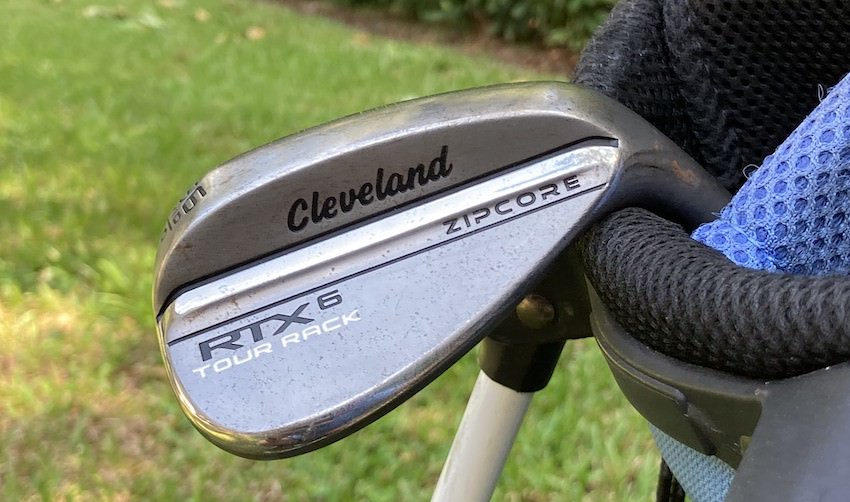 The Cleveland RTX 6 ZipCore Tour Rack wedge in golf bag The Cleveland RTX 6 ZipCore Tour Rack wedge in golf bag