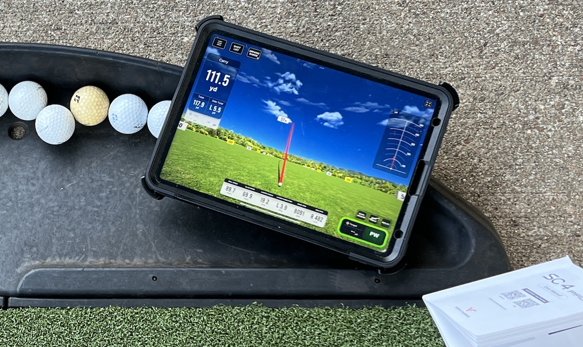 Voice Caddie SC4 Pro App Driving Range on the mat at home