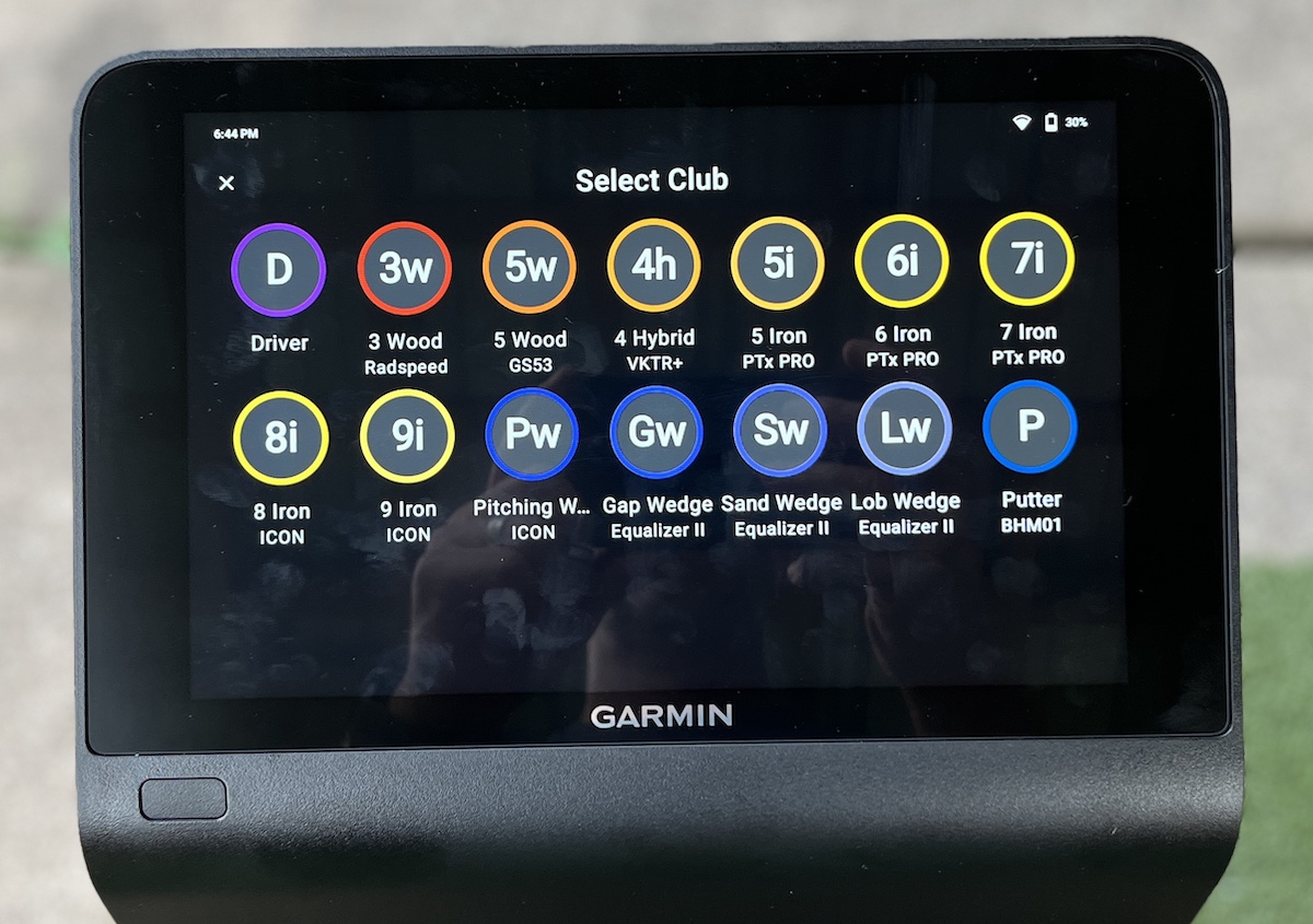 Garmin Approach R50 Club selector screen