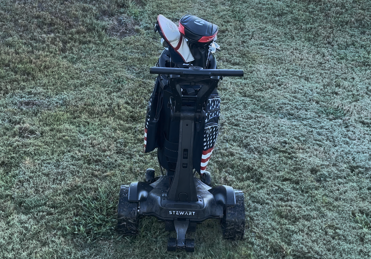 Stewart Golf VERTX Electric Trolley going up hill