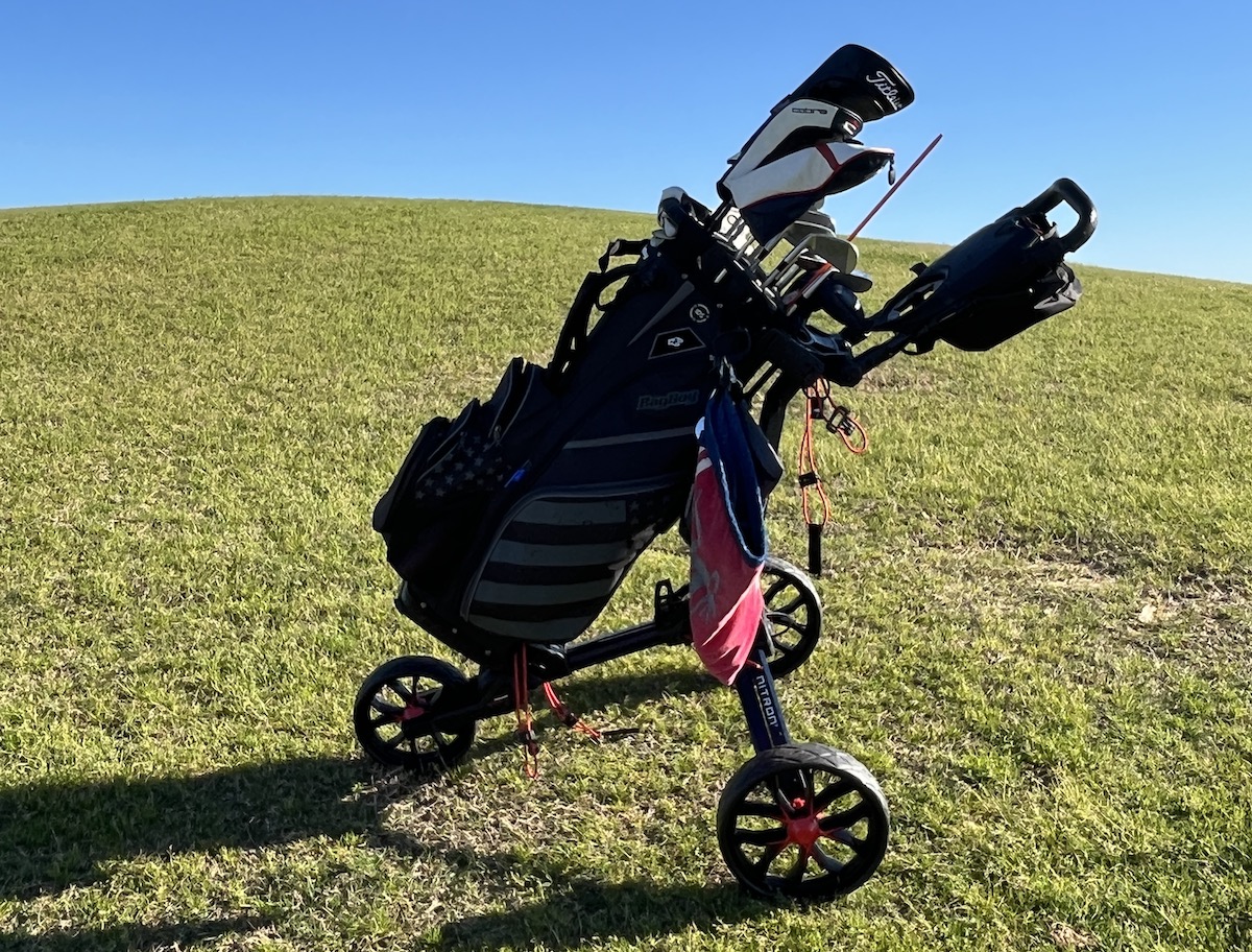 Bag Boy Nitron Auto-Open Push Cart on the course