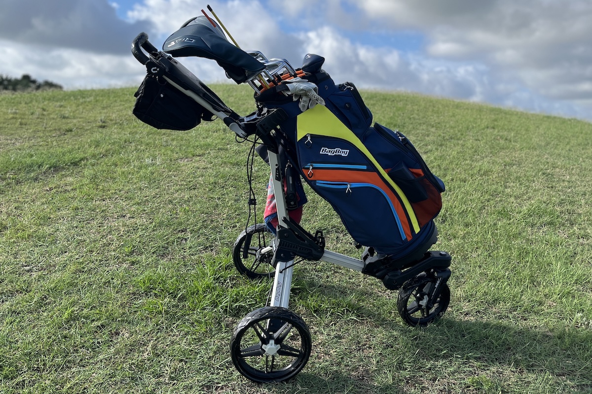 Bag Boy Nitron Swivel Push Cart on the course