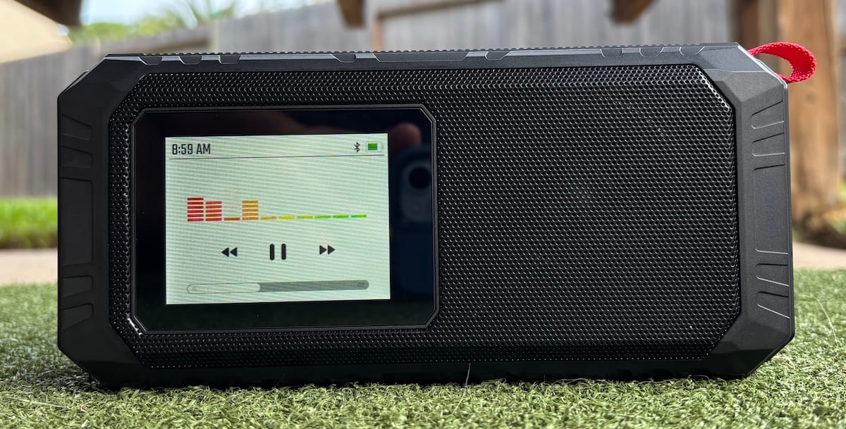 Dprofy V3 Pro speaker playing music with the audio screen showing